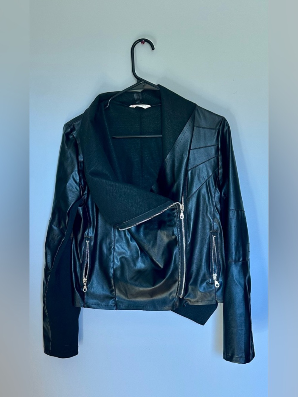 ROMWE Black Faux Leather Moto Jacket with Asymmetrical Zip